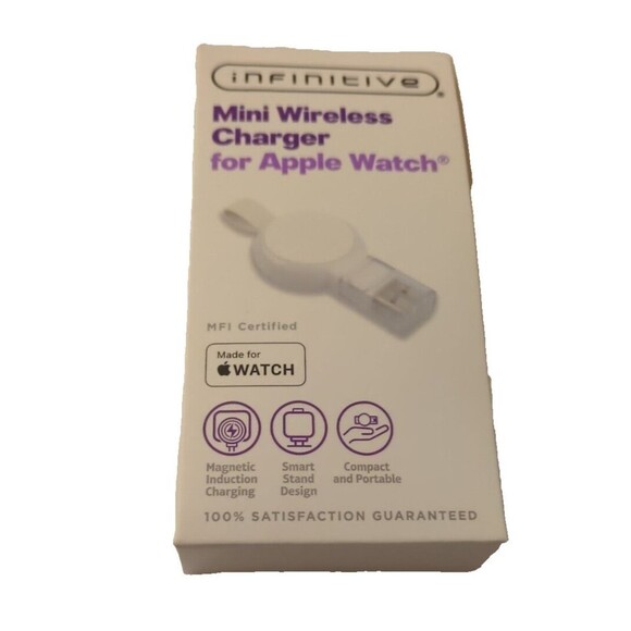 NEW Infinitive Mini Wireless Charger for Apple Watch 1/2/3/4/5/6/SE White - NIP - Picture 2 of 8